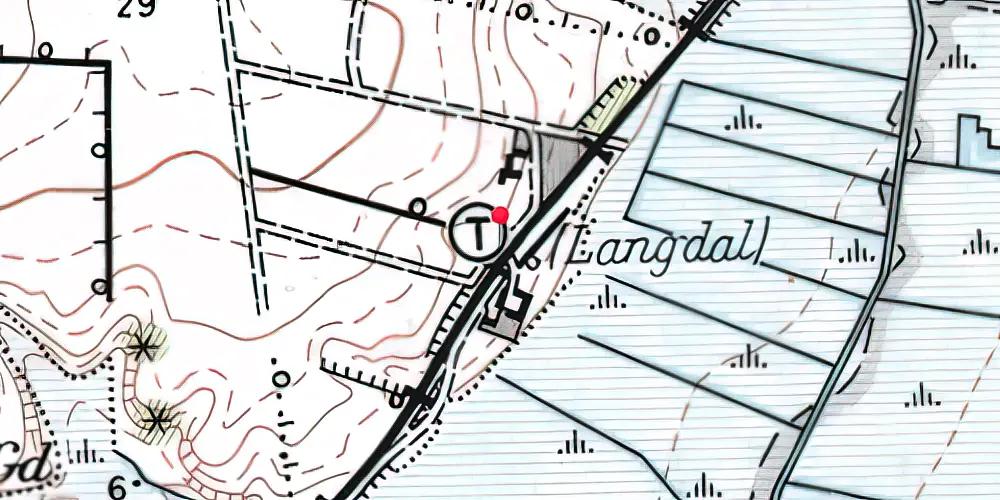 Historisk kort over Langdal Trinbræt Historisk kort over Langdal Trinbræt