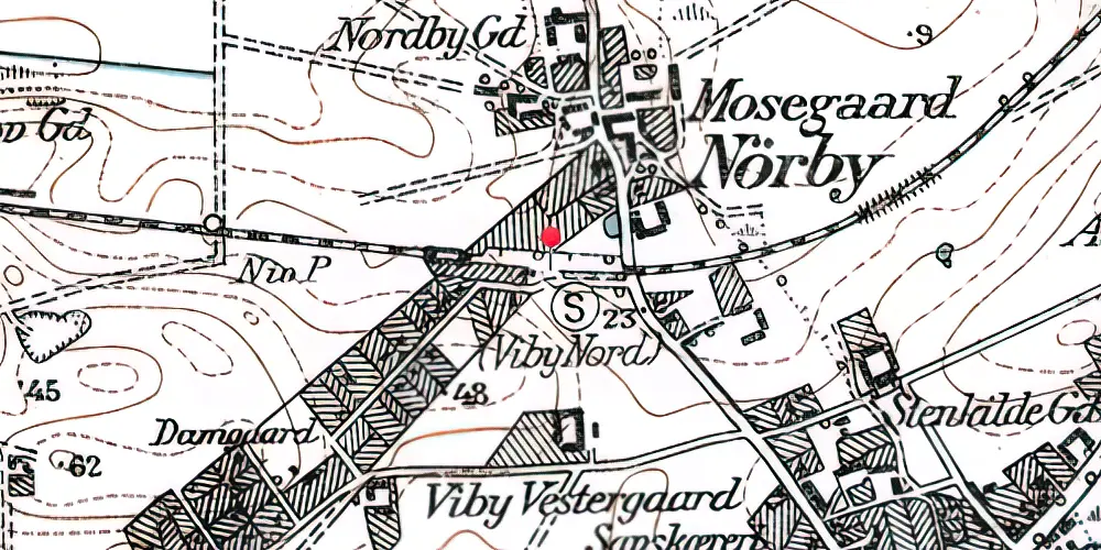 Historisk kort over Viby Nord Jylland Station