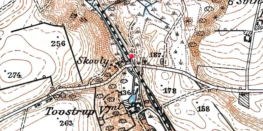 Historisk kort over Toustrup Mølle Trinbræt