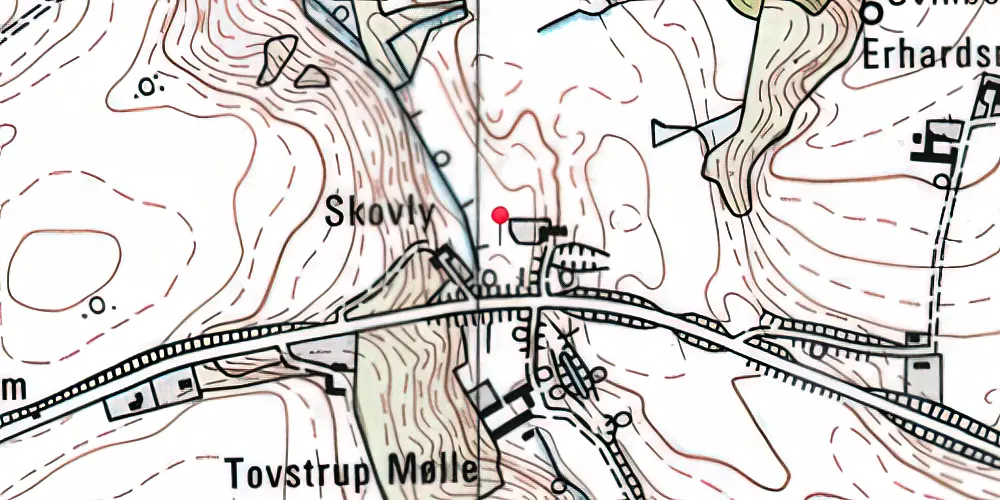 Historisk kort over Toustrup Mølle Trinbræt