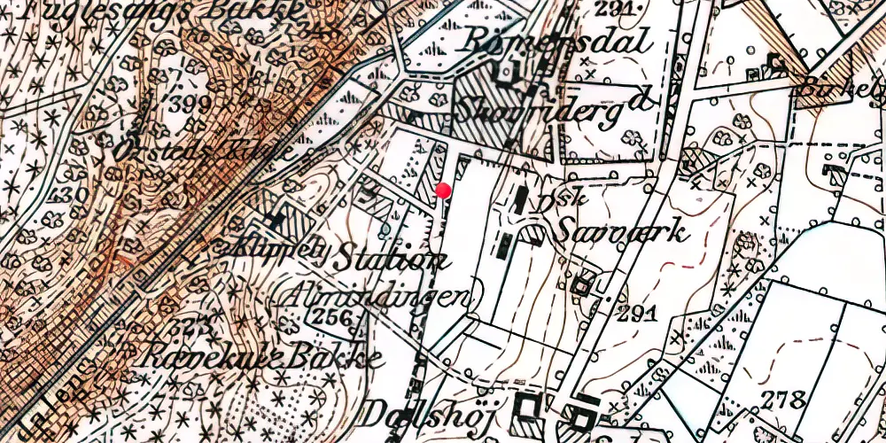 Historisk kort over Almindingen Station Historisk kort over Almindingen Station