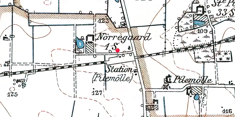 Historisk kort over Pilemølle Billetsalgssted