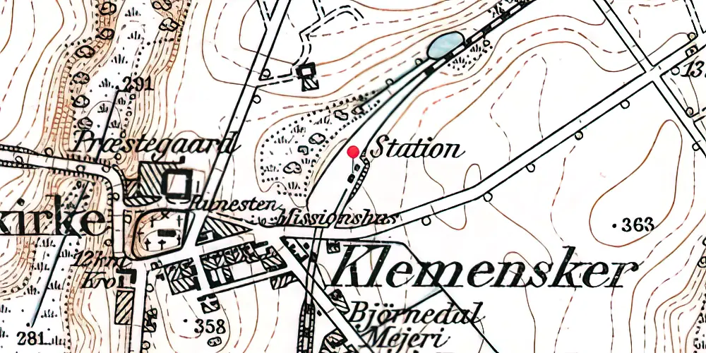 Historisk kort over Klemensker Station Historisk kort over Klemensker Station