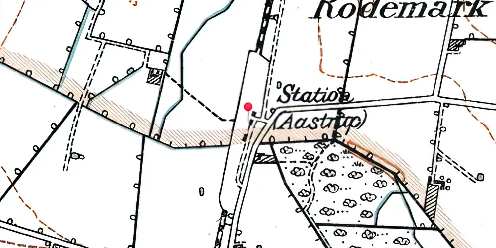 Historisk kort over Åstrup Billetsalgssted med Sidespor Historisk kort over Åstrup Billetsalgssted med Sidespor