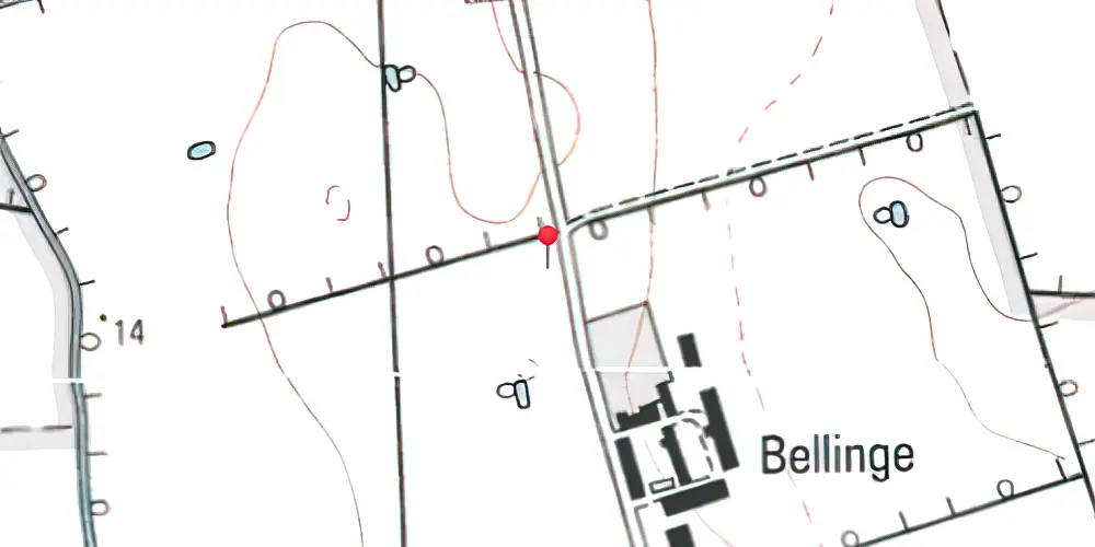 Historisk kort over Bellinge (Falster) Trinbræt med Sidespor Historisk kort over Bellinge (Falster) Trinbræt med Sidespor