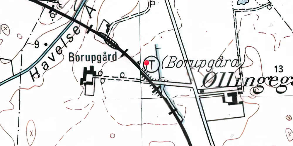 Historisk kort over Borupgård Trinbræt med Sidespor Historisk kort over Borupgård Trinbræt med Sidespor