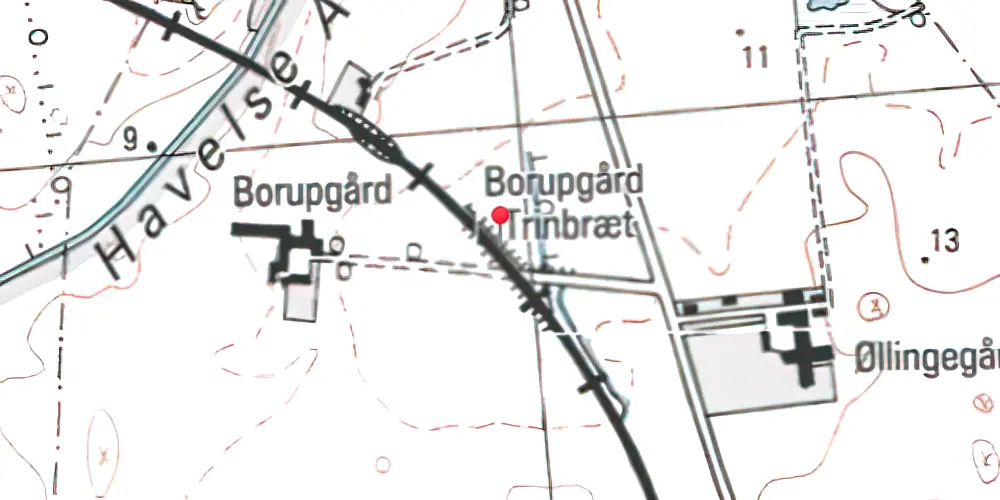 Historisk kort over Borupgård Trinbræt med Sidespor Historisk kort over Borupgård Trinbræt med Sidespor