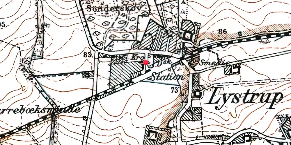 Historisk kort over Lystrup Trinbræt [1977-2016]