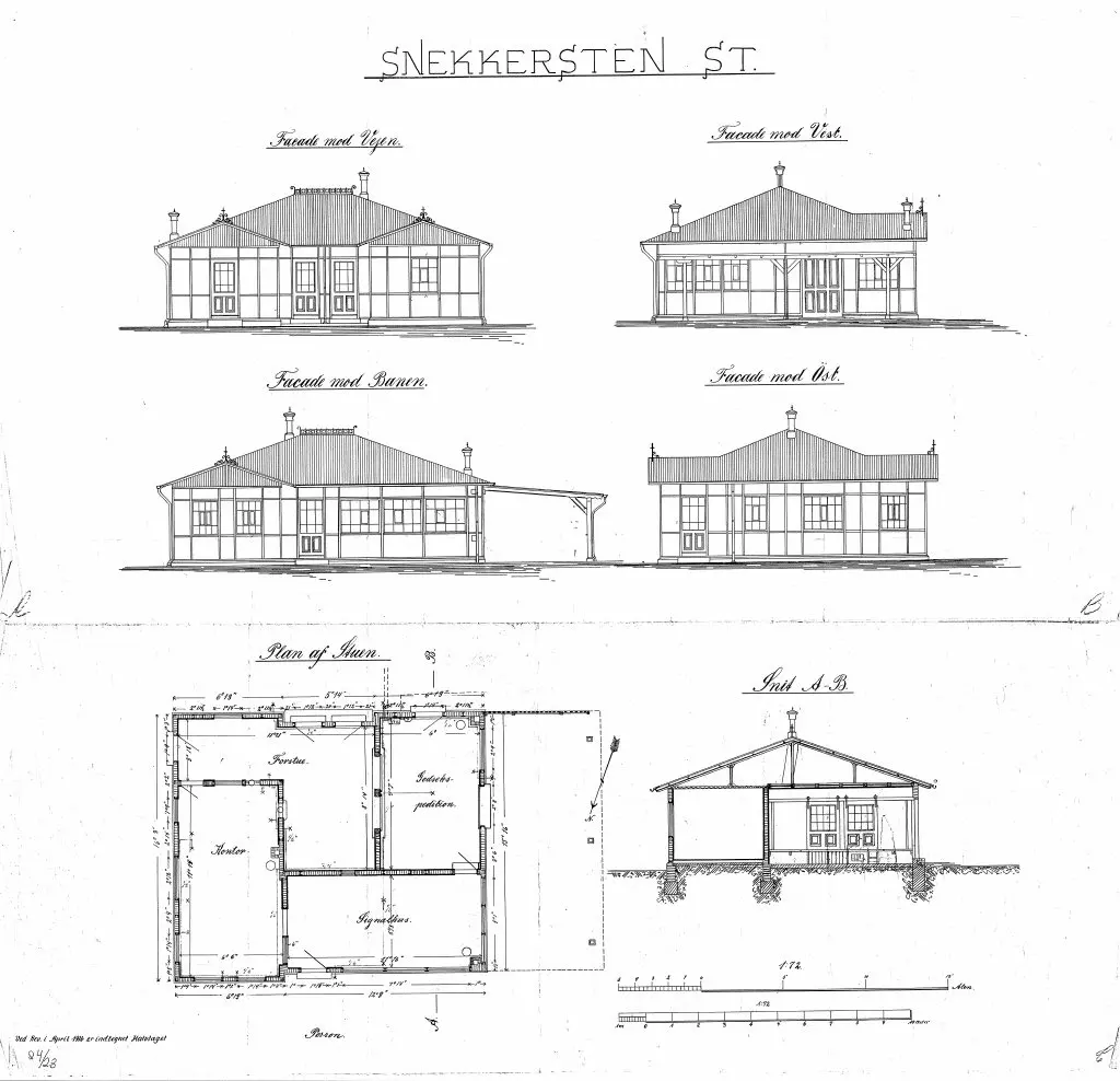 Tegning af Snekkersten Station.