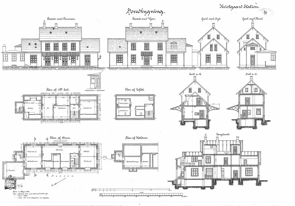 Tegning af Kvistgård Station. Tegning af Kvistgård Station.