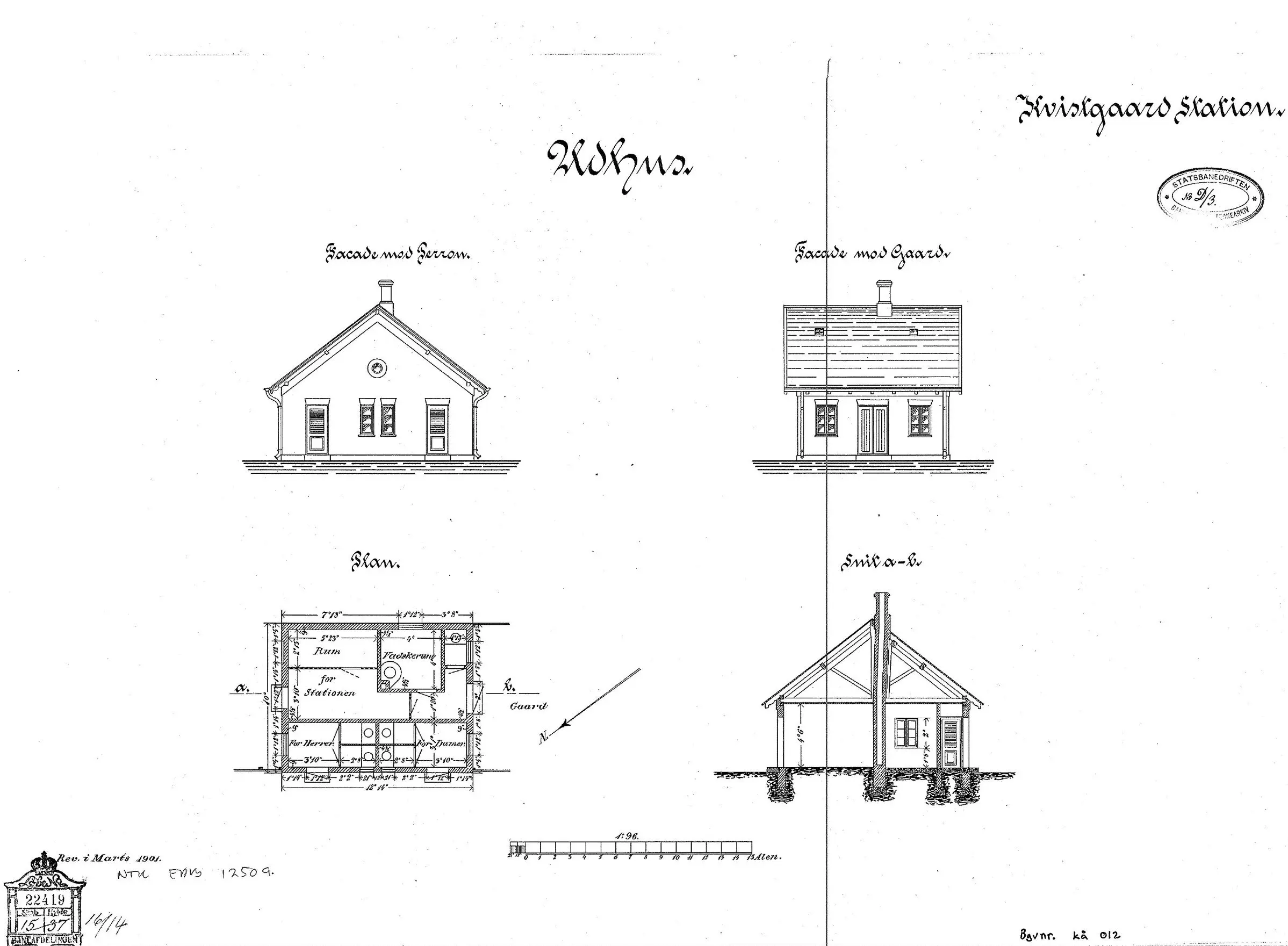 Tegning af Kvistgård Stations retirade.