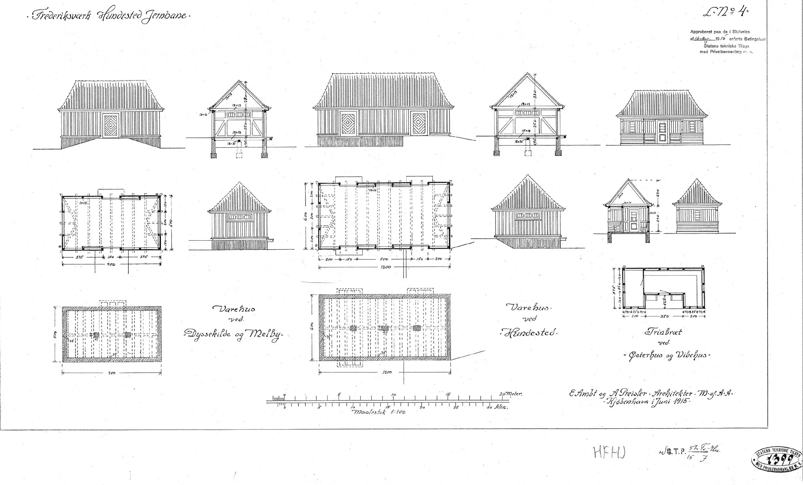Tegning af Hundested Stations pakhus. Tegning af Hundested Stations pakhus.