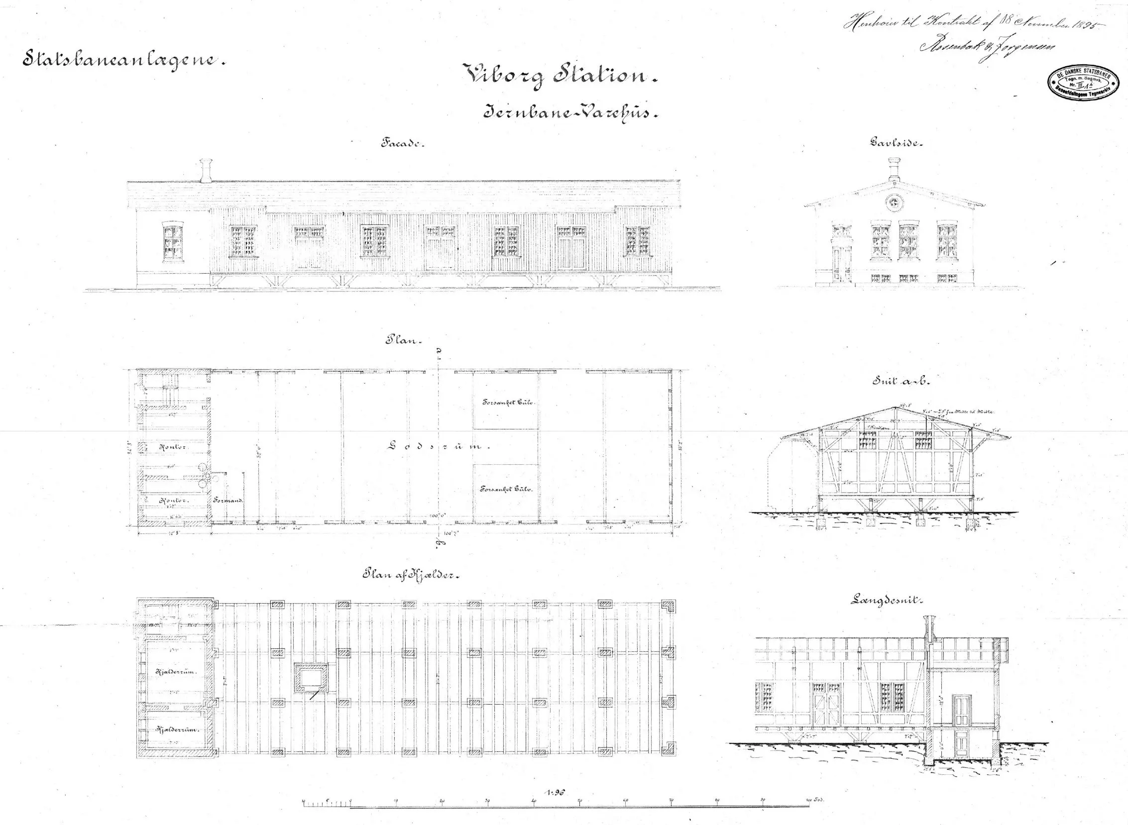 Tegning af Viborg Stations pakhus. Tegning af Viborg Stations pakhus.