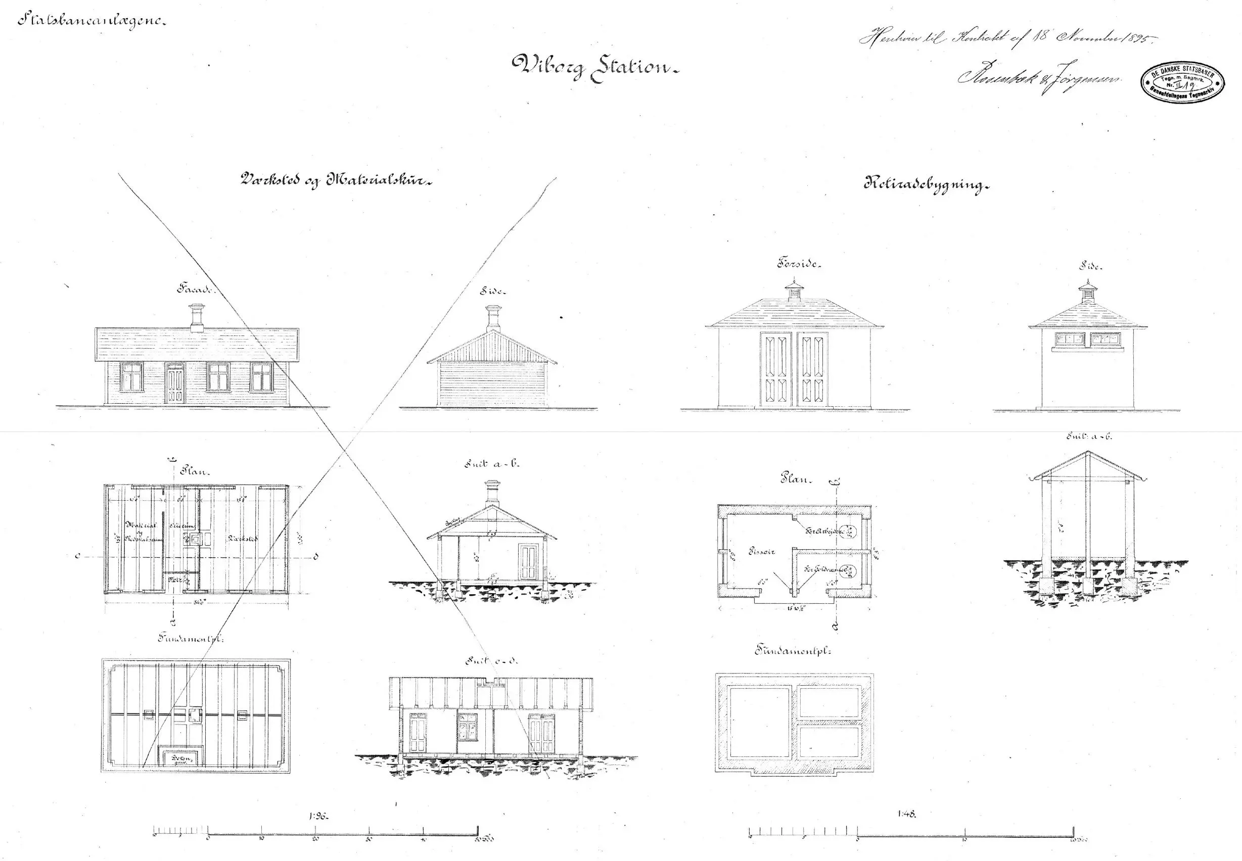 Tegning af Viborg Stations retirade.