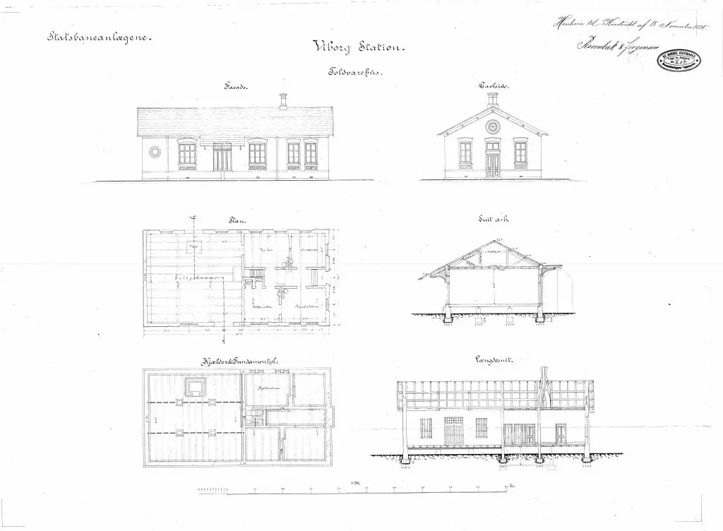 Tegning af Toldvarehus ved Viborg Station.