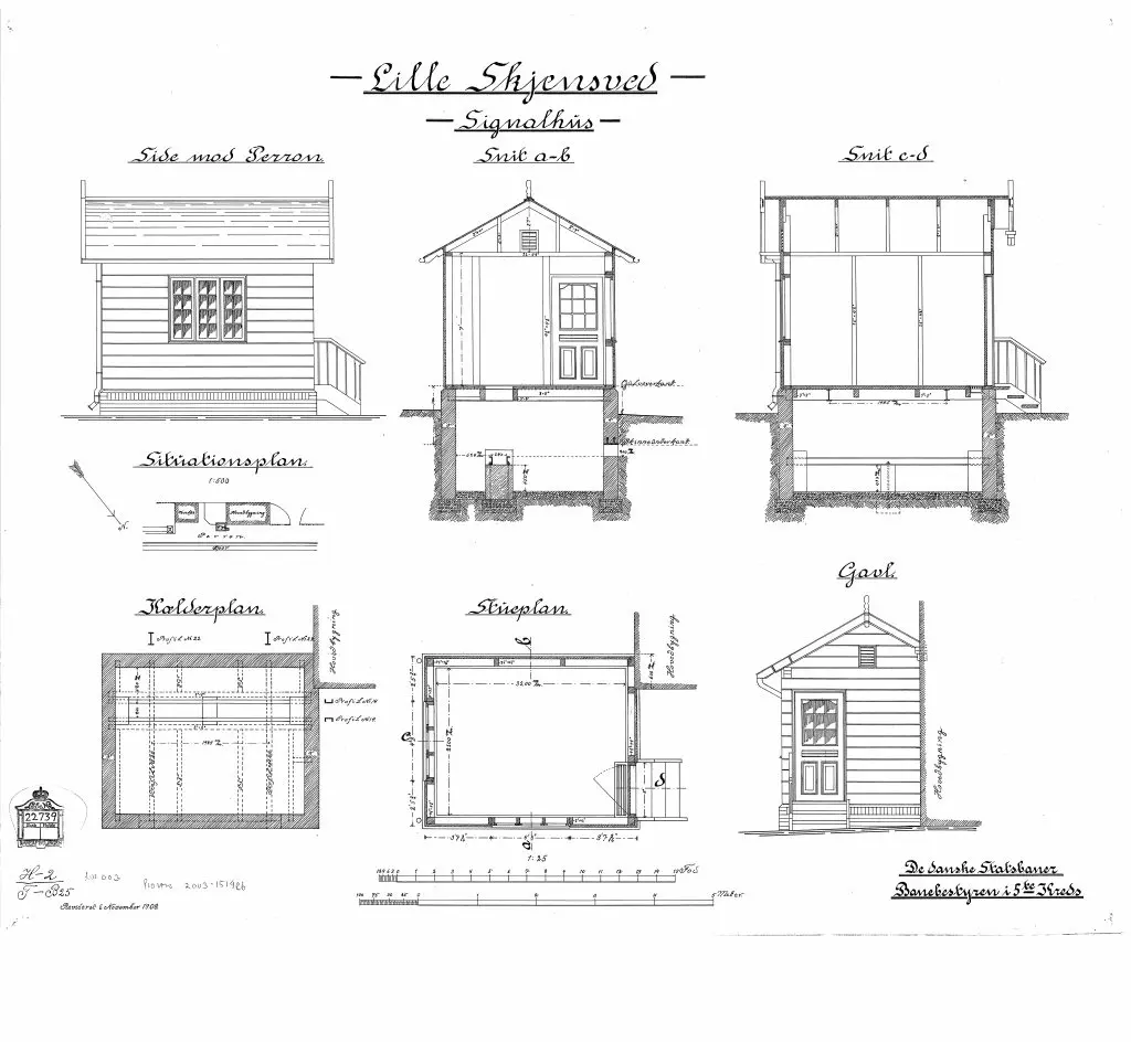 Tegning af Lille Skensved Stations Signalhus.