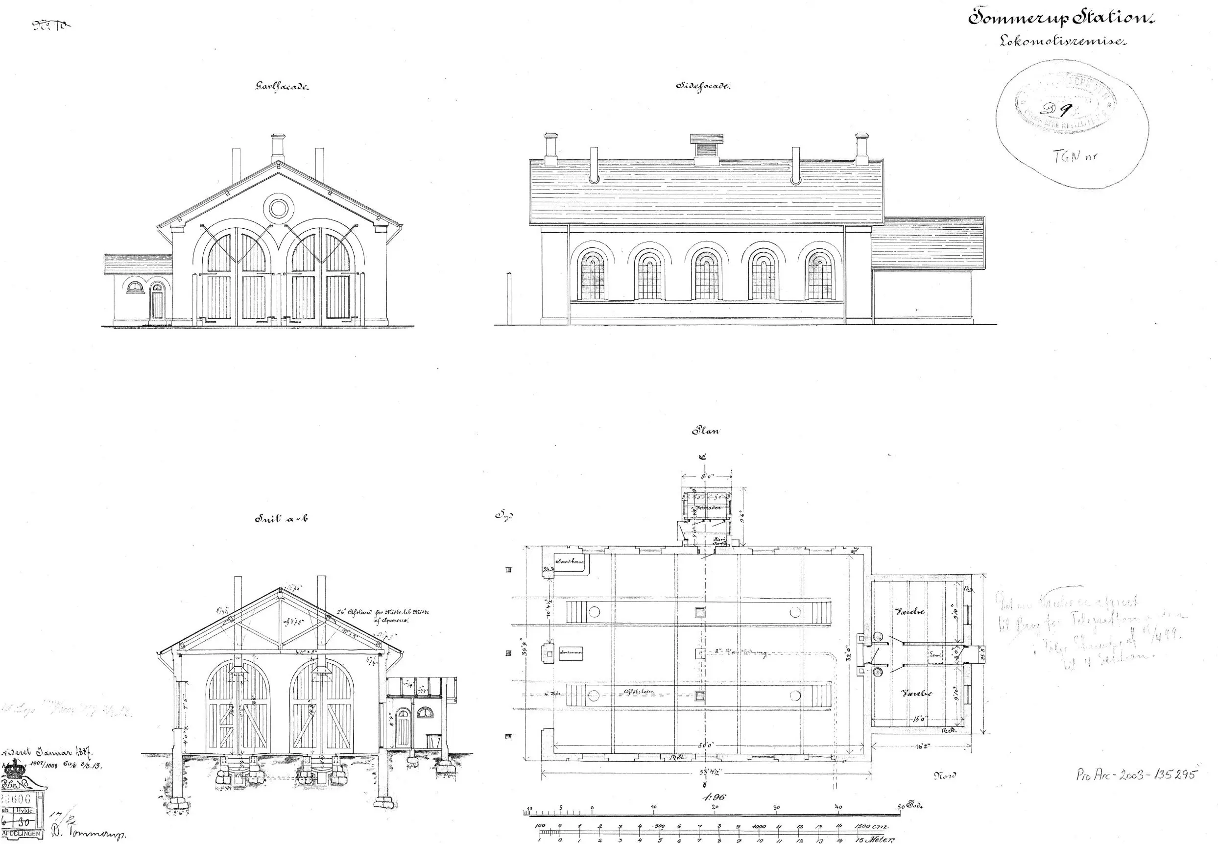 Tegning af Tommerup Stations remise.