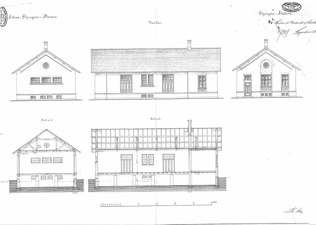 Tegning af Glyngøre Stations Varehus. Sign.: Th. Arboe. Tegning af Glyngøre Stations Varehus. Sign.: Th. Arboe.
