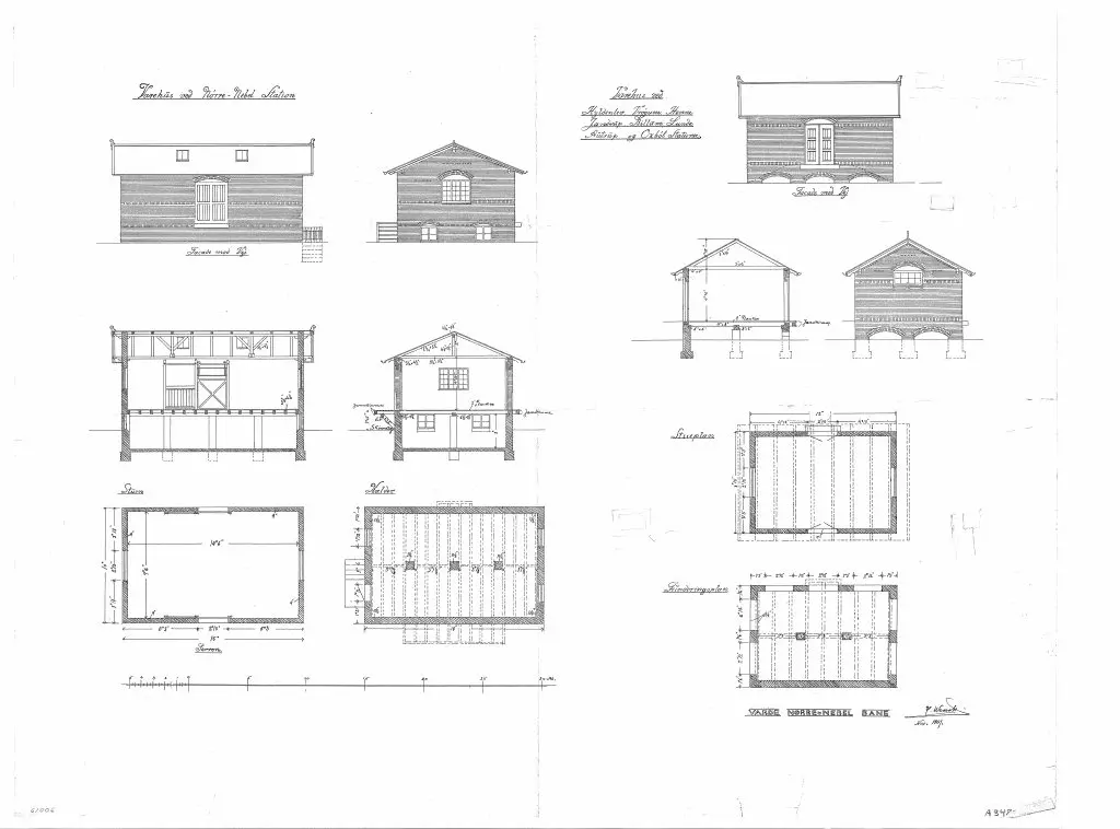 Tegning af Billum Stations pakhus Sign.: H. Wenck.