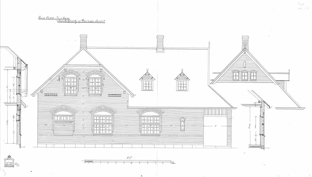Tegning af Døjringe Station. Tegning af Døjringe Station.