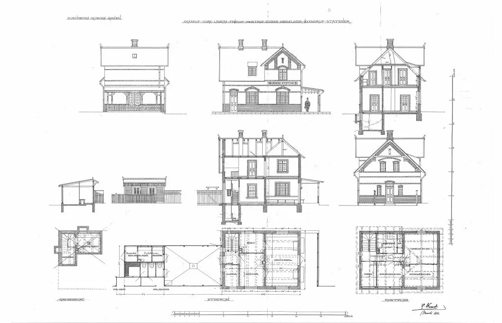 Tegning af Øksendrup Station Sign.: H. Wenck.