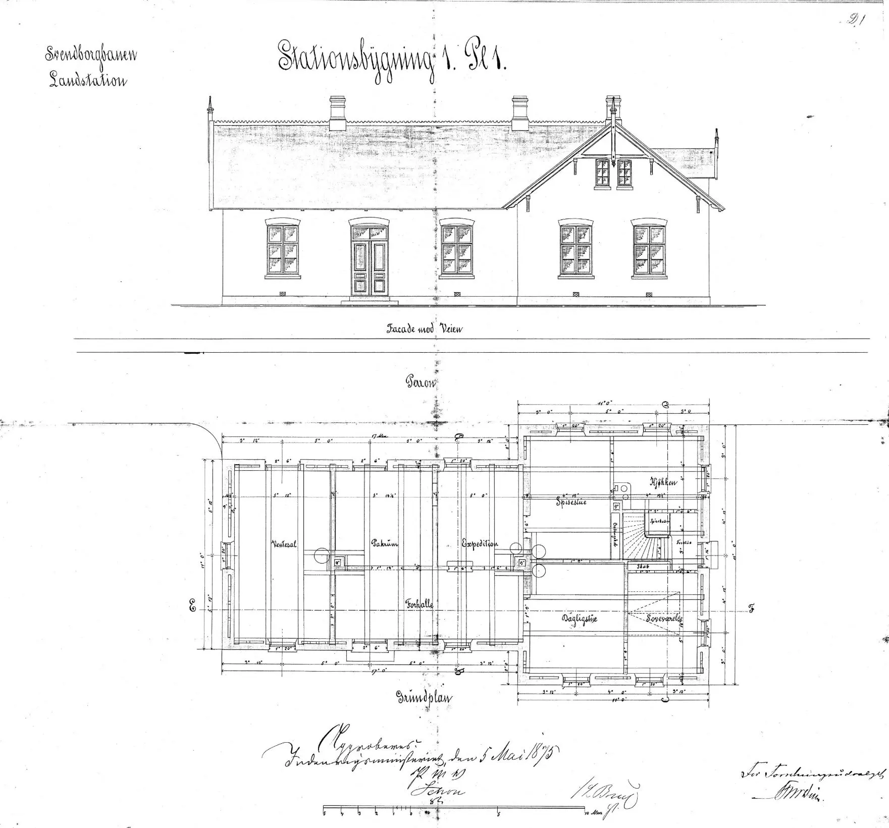 Tegning af Årslev Station.