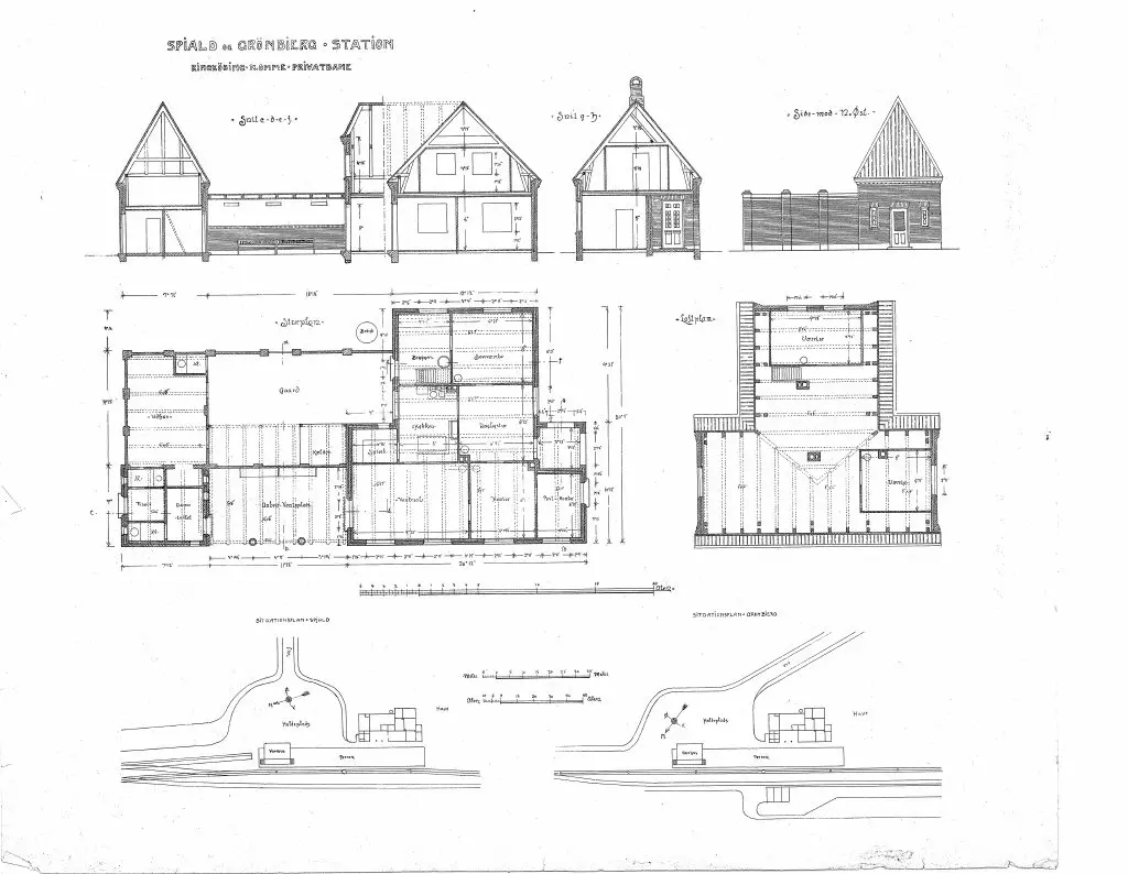 Tegning af Spjald Station.