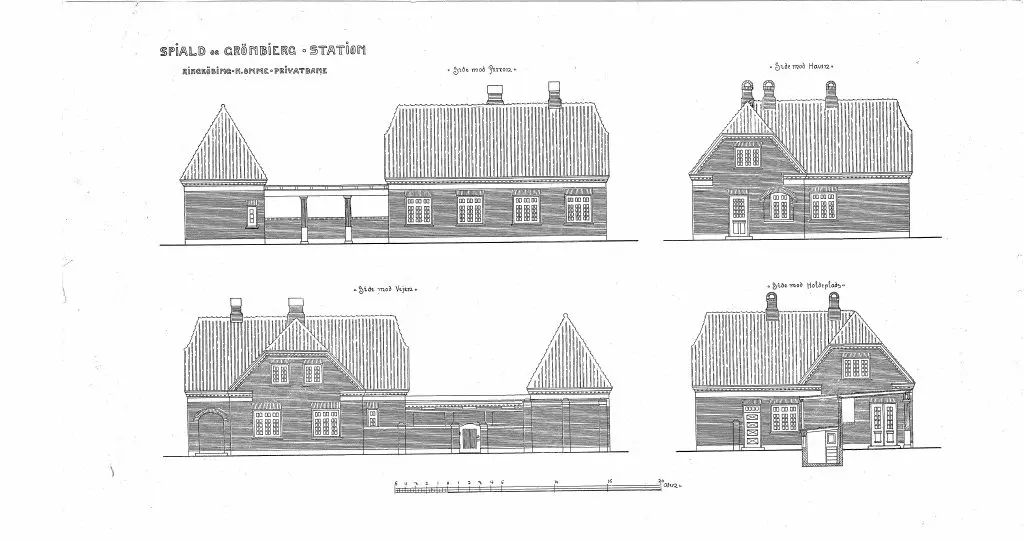 Tegning af Grønbjerg Station. Tegning af Grønbjerg Station.