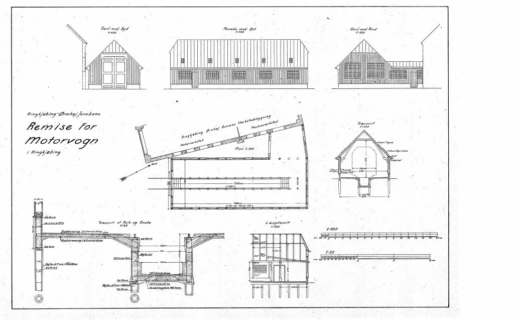 Tegning af Ringkøbing Stations remise.