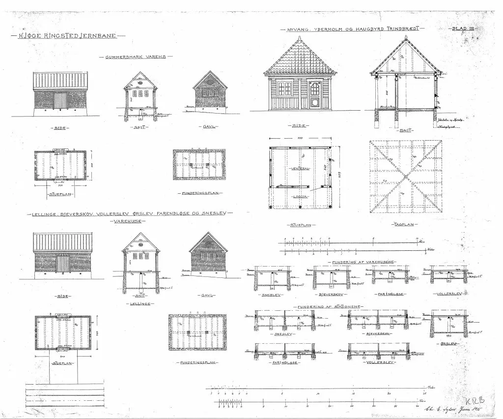 Tegning af Gummersmark Stations pakhus Sign.: Chr. E. Sylow.