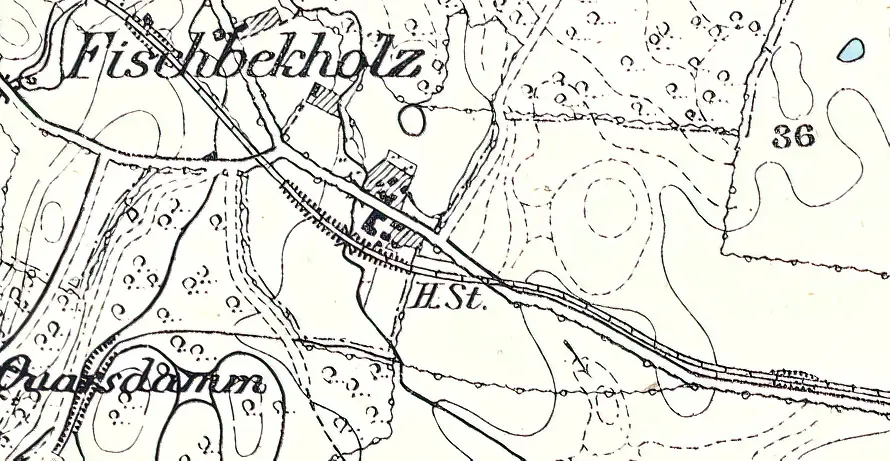 Billede af Fiskbækskov Stationskro Preussiske målebordsblade kort fra 1902. Billede af Fiskbækskov Stationskro Preussiske målebordsblade kort fra 1902.