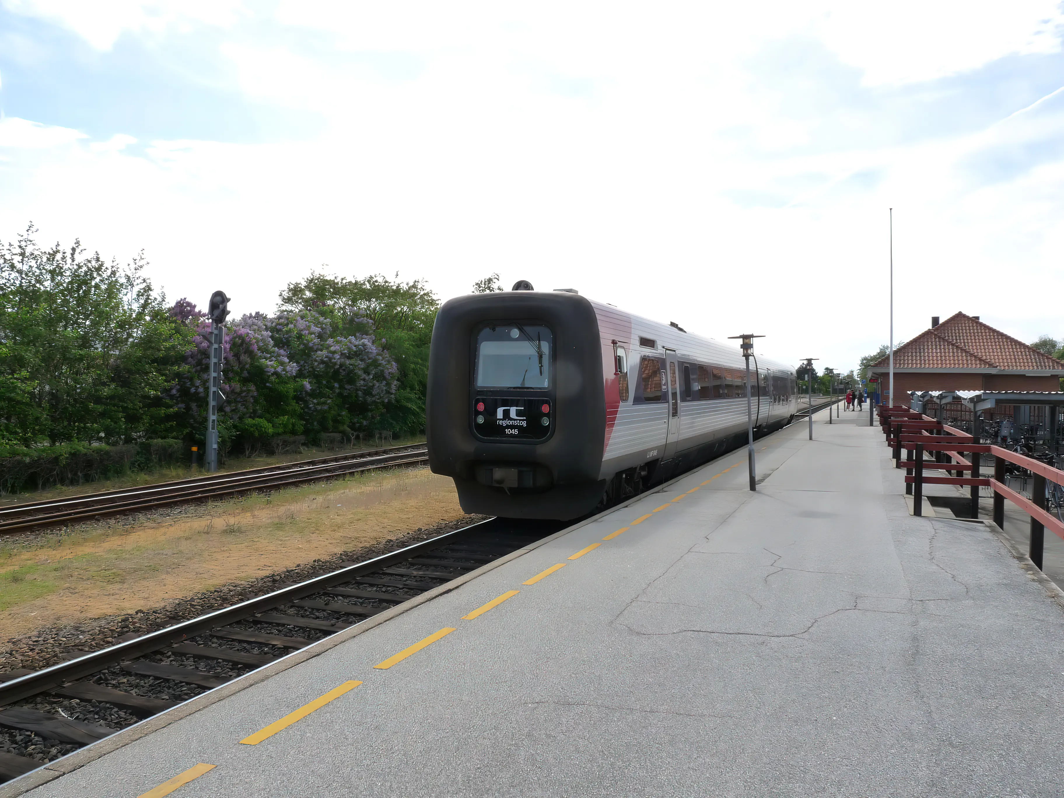 Billede af tog ud for Sakskøbing Station.