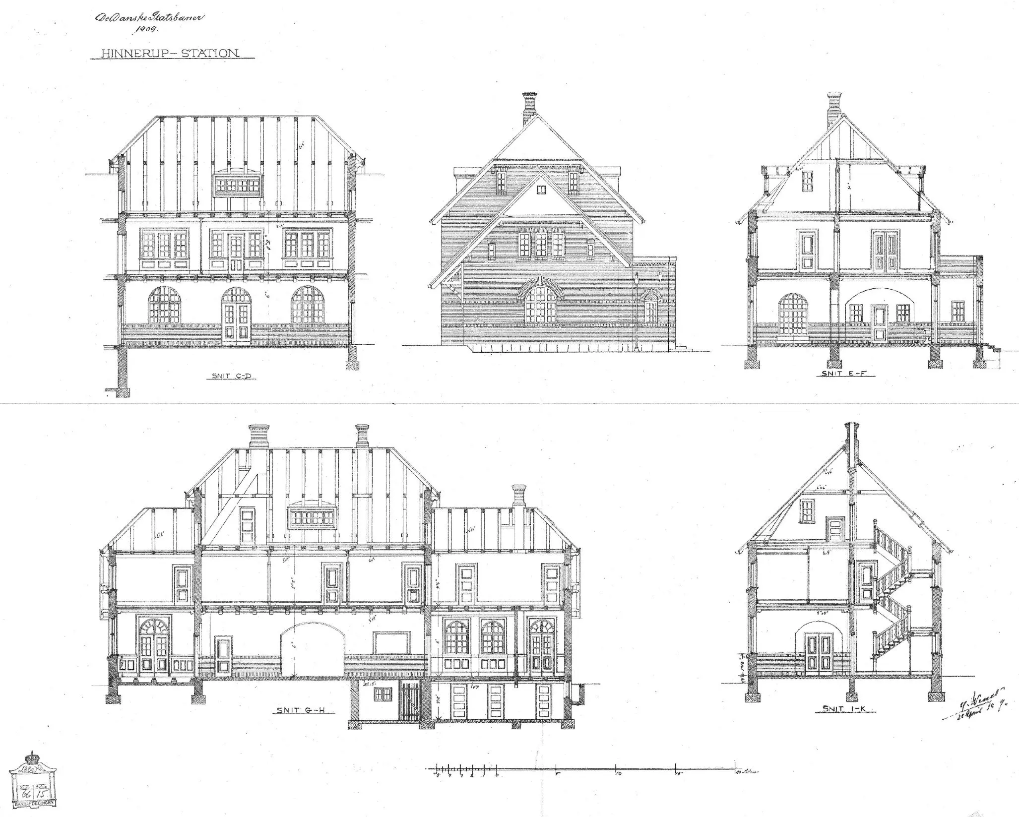 Tegning af Hinnerup Station.