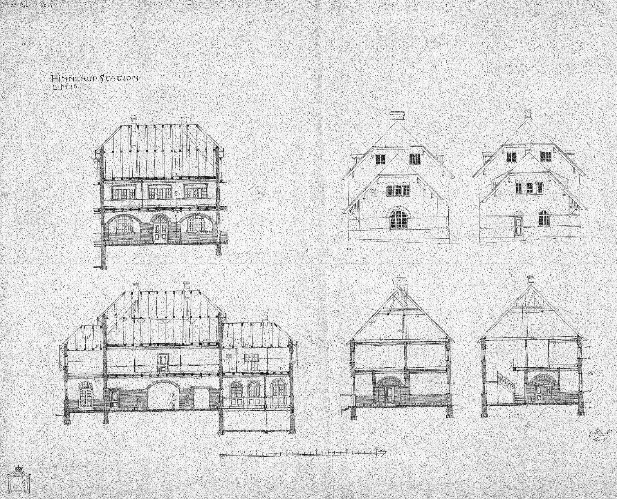 Tegning af Hinnerup Station.