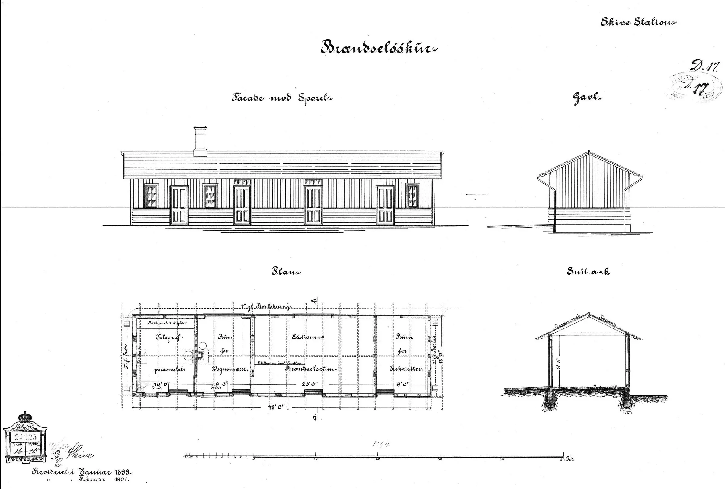 Tegning af Skive Stations brændselsskur. Tegning af Skive Stations brændselsskur.