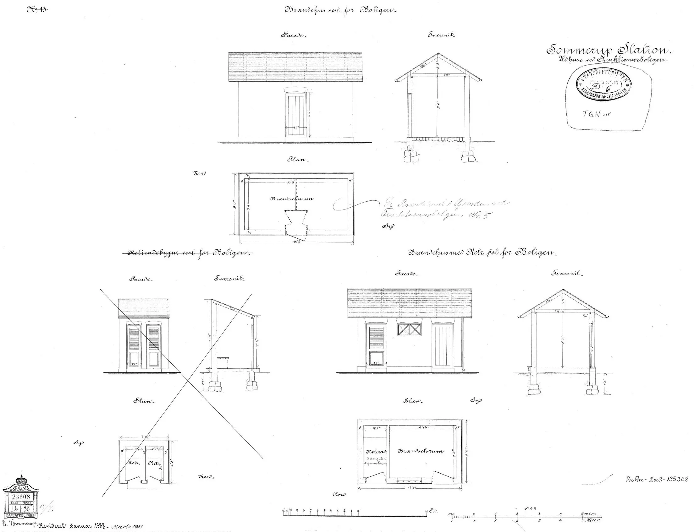 Tegning af Udhuse ved funktionærboligen til Tommerup Station.