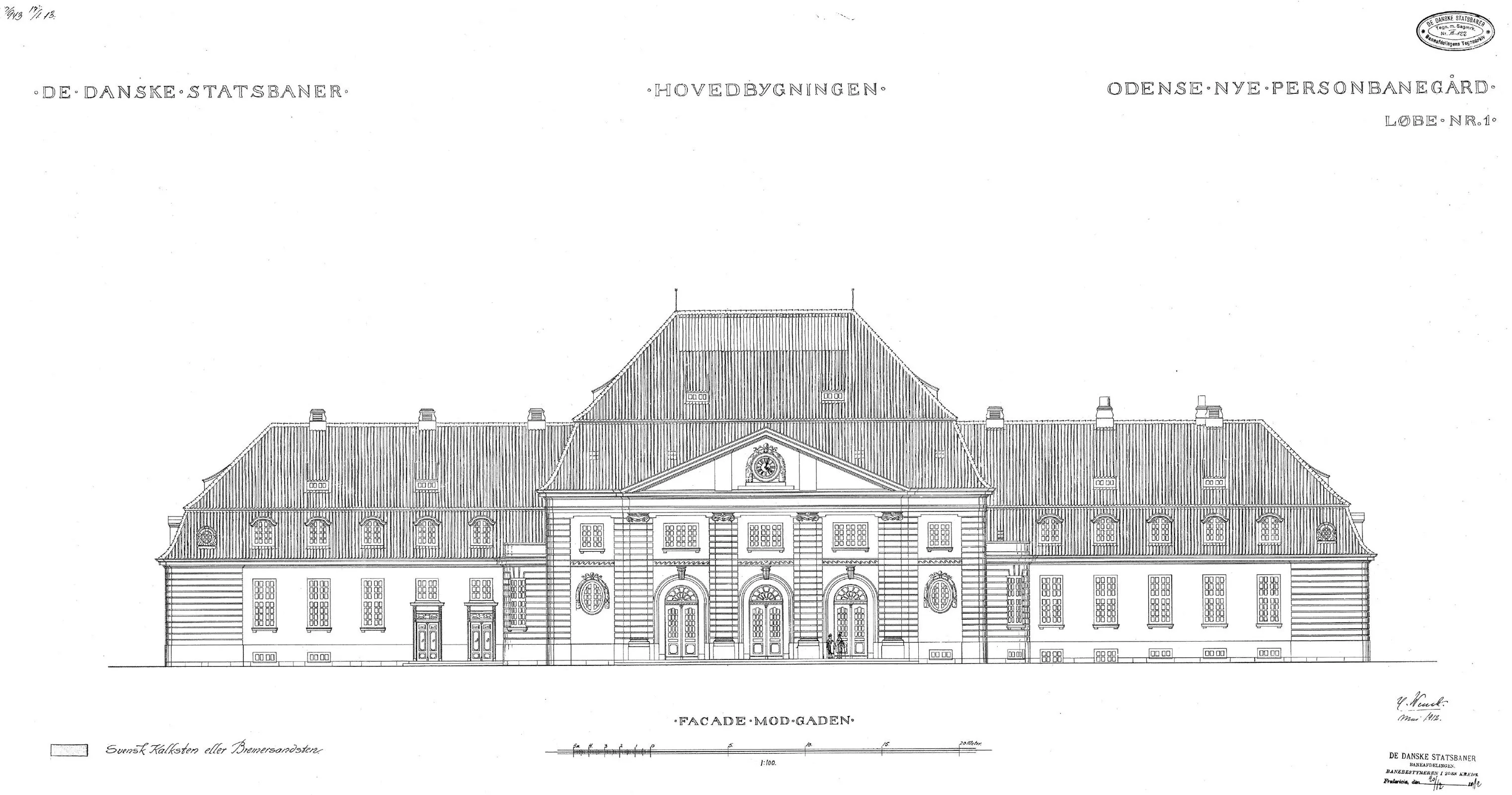 Tegning af Odense Banegård. Tegning af Odense Banegård.