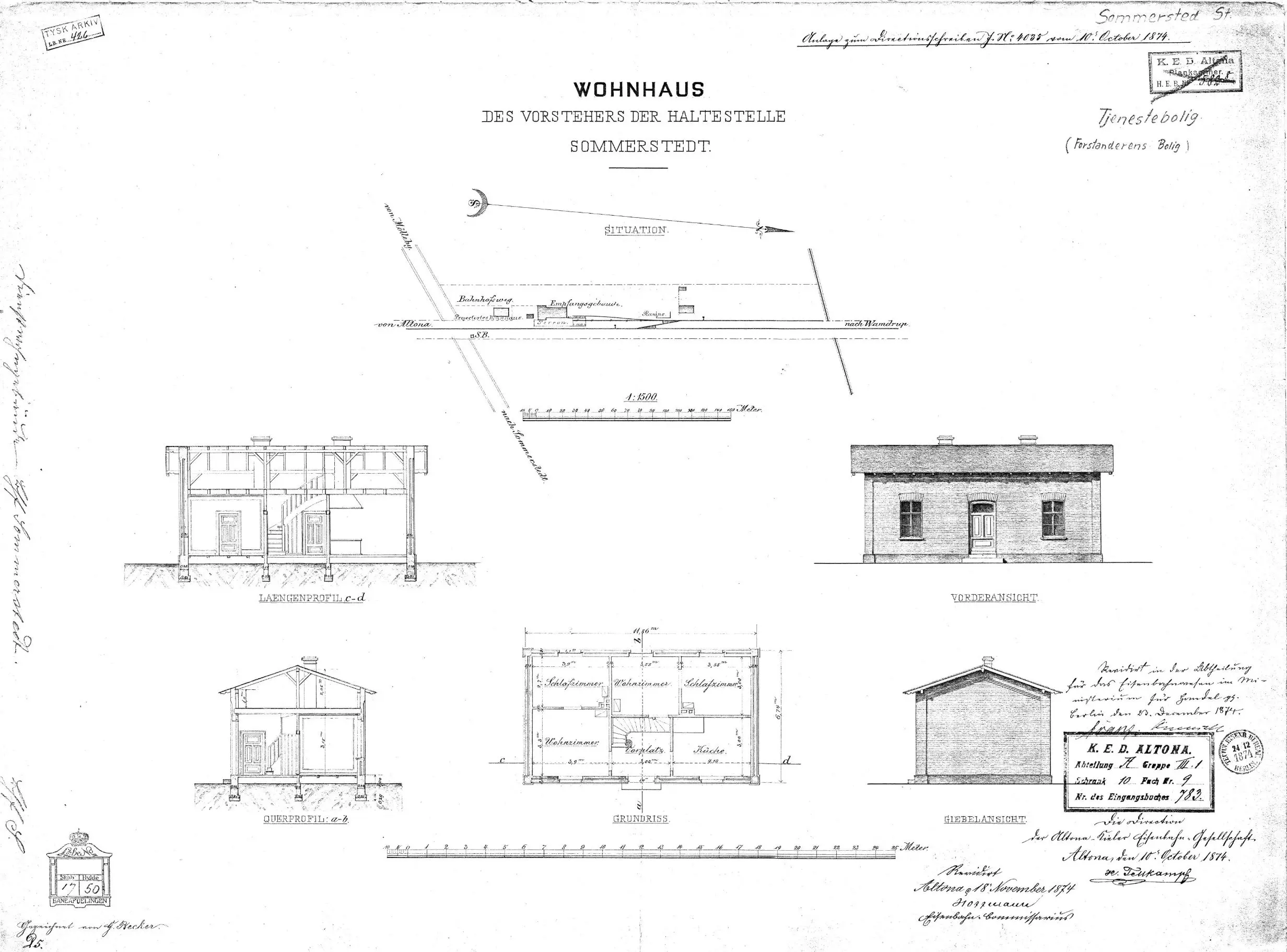 Tegning af Tjenestebolig for holdepladsbestyreren for Sommersted Station.