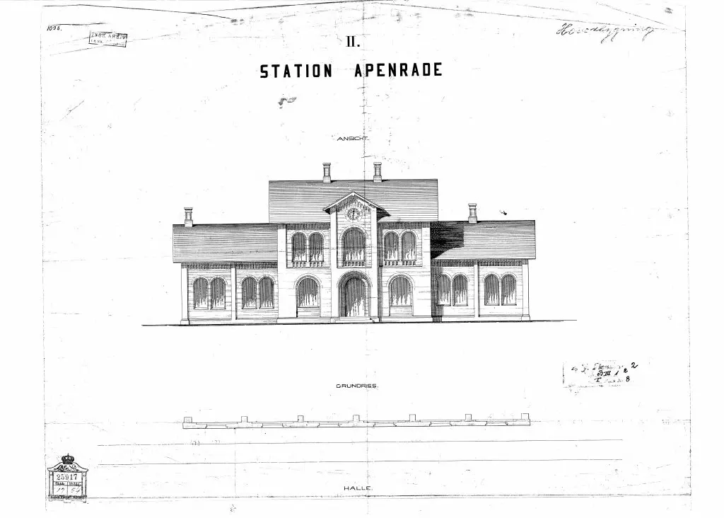 Tegning af Aabenraa Station. Tegning af Aabenraa Station.