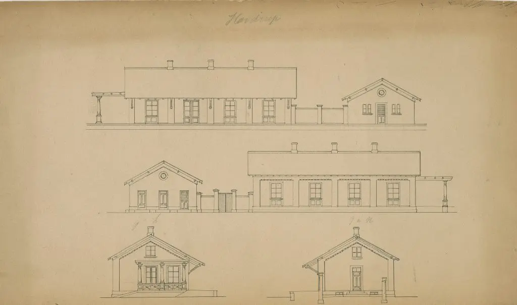 Tegning af Havdrup Station. Tegning af Havdrup Station.
