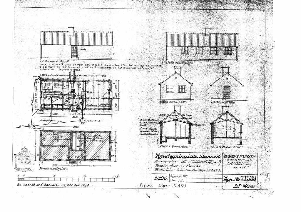 Tegning af Kolonnehus ved Lille Skensved Station. Tegning af Kolonnehus ved Lille Skensved Station.