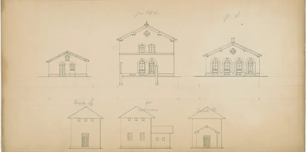 Tegning af Næstved Station.