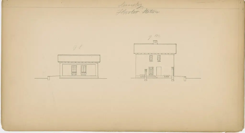 Tegning af Lundby Station. Tegning af Lundby Station.