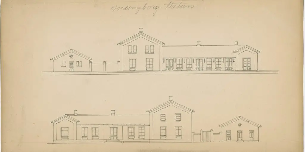 Tegning af Vordingborg Station. Tegning af Vordingborg Station.