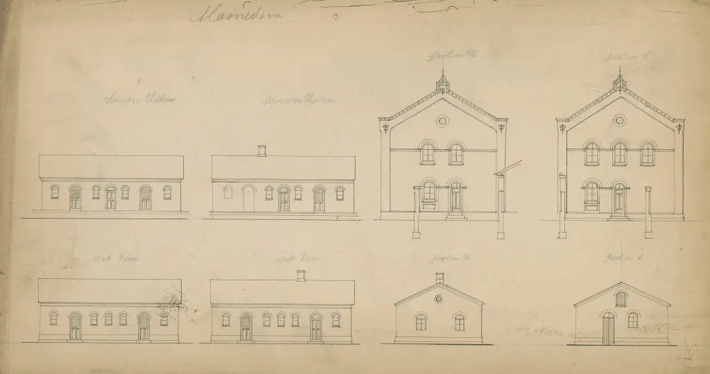 Tegning af Masnedsund Station.