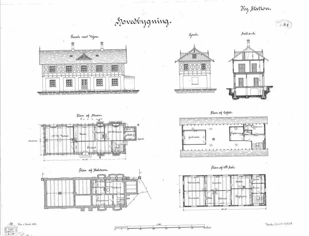 Tegning af Ry Station. Tegning af Ry Station.