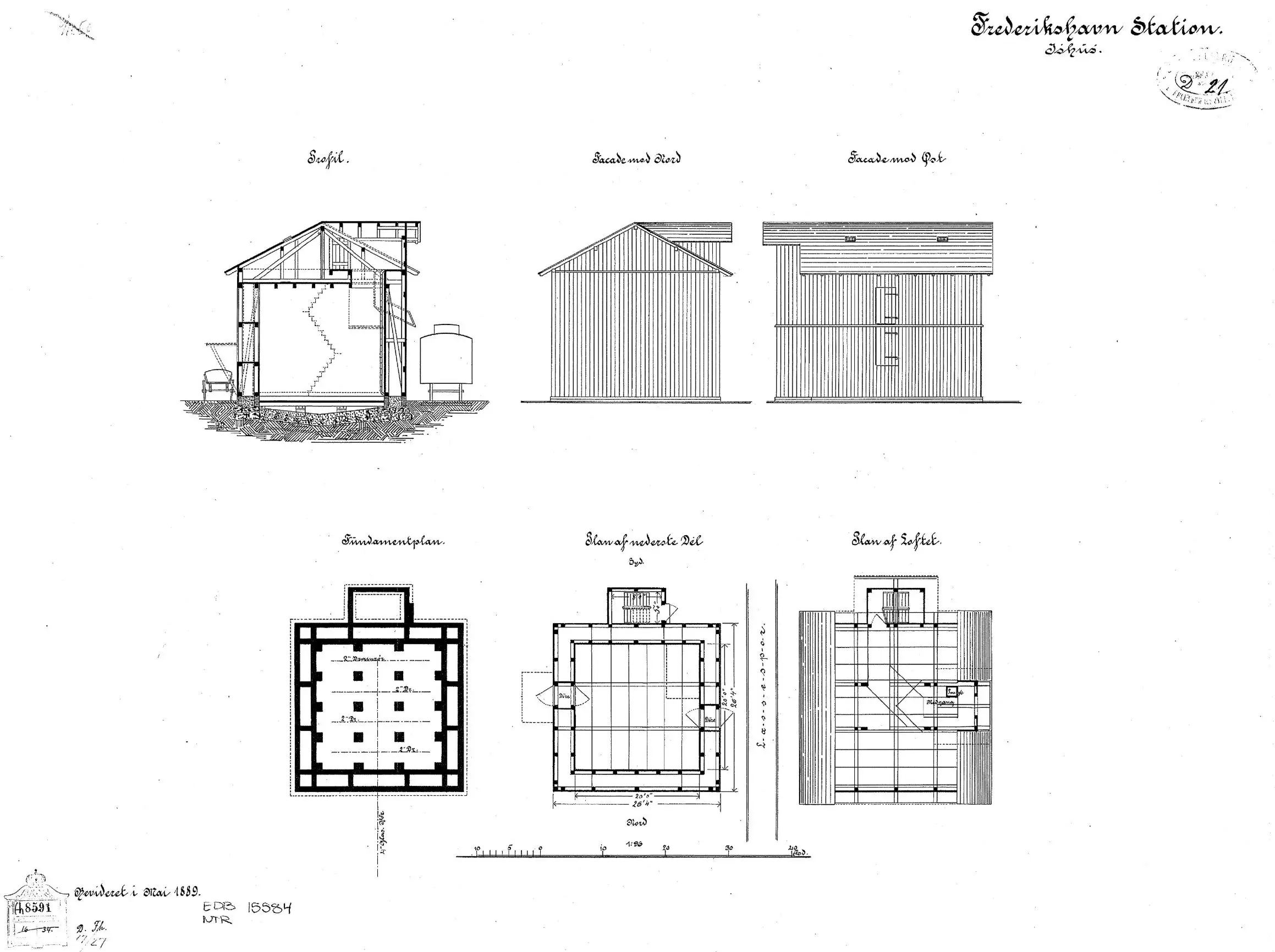 Tegning af Frederikshavn Stations pakhus.