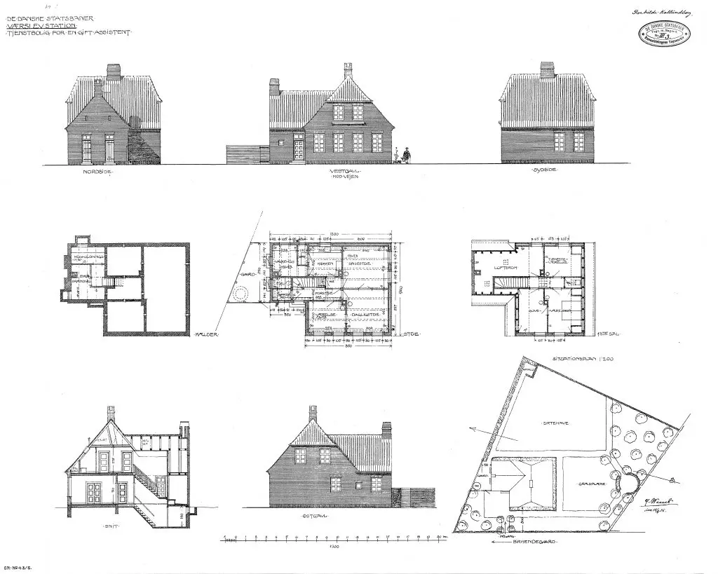 Tegning af Værslev Stations Tjenestebolig for en gift assistent. Tegning af Værslev Stations Tjenestebolig for en gift assistent.