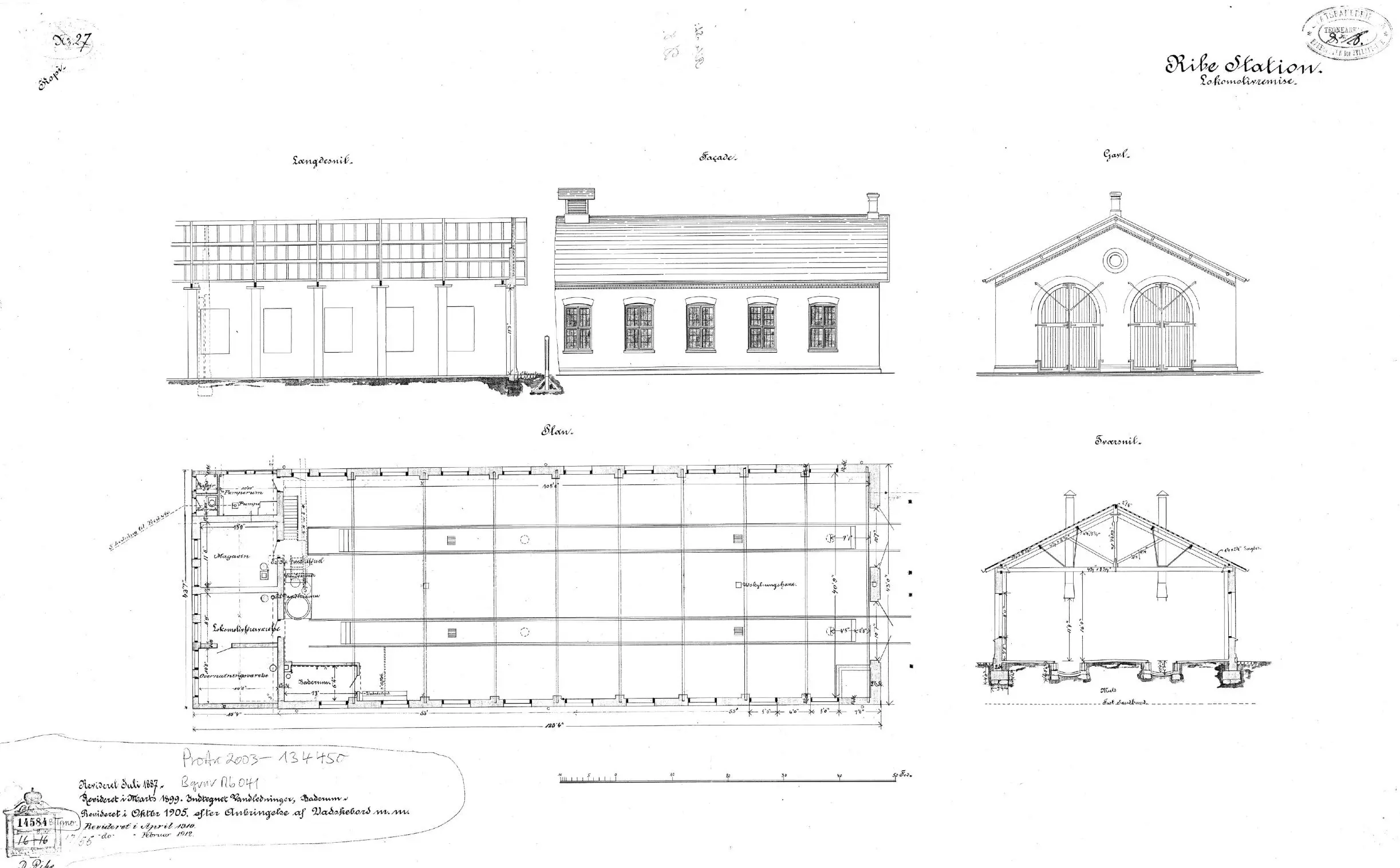 Tegning af Ribe Stations remise. Tegning af Ribe Stations remise.