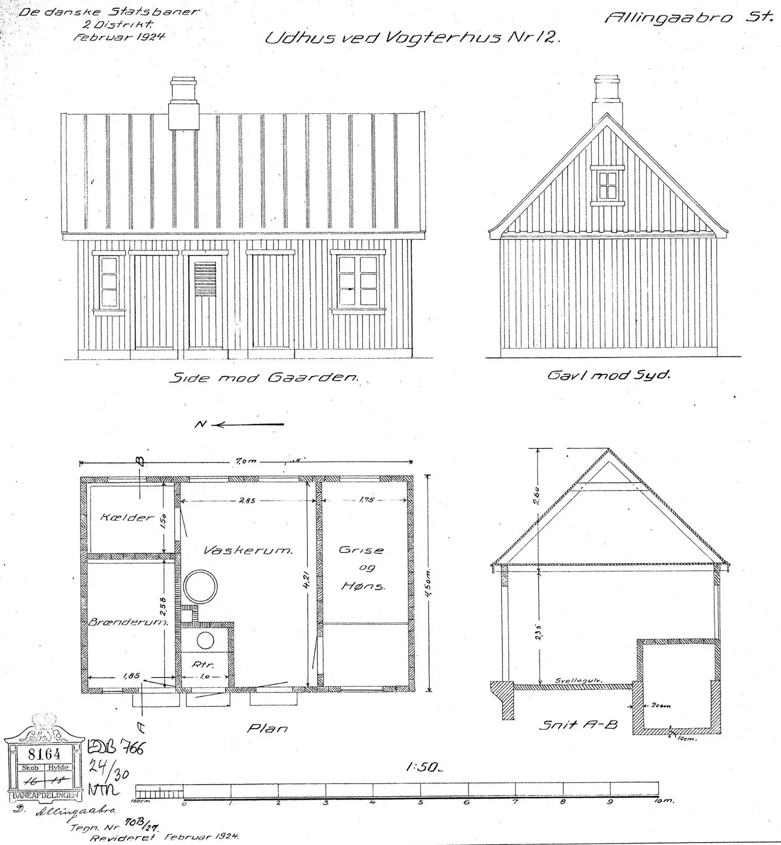 Tegning af Allingåbro Stations Udhus ved vogterhus nr. 12. Tegning af Allingåbro Stations Udhus ved vogterhus nr. 12.